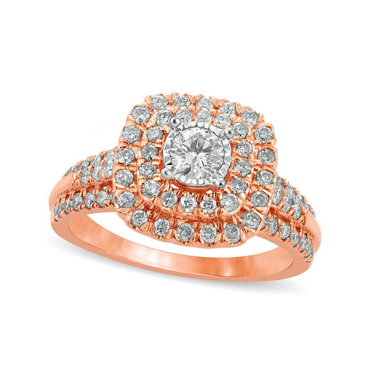 1.0 CT. T.W. Natural Diamond Double Cushion Frame Engagement Ring in Solid 10K Rose Gold