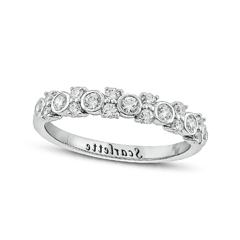 0.50 CT. T.W. Natural Diamond Alternating Duos Engravable Anniversary Band in Solid 10K White Gold (1 Line)