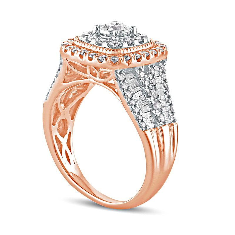 1.0 CT. T.W. Natural Diamond Cushion Frame Antique Vintage-Style Engagement Ring in Solid 10K Rose Gold