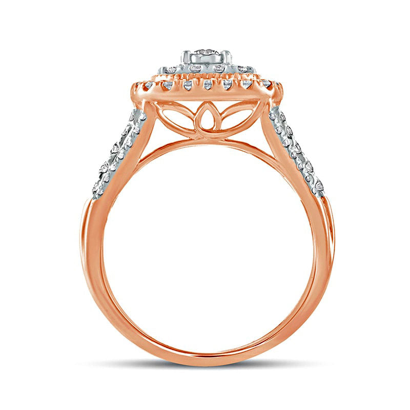 1.0 CT. T.W. Natural Diamond Cushion Frame Antique Vintage-Style Engagement Ring in Solid 10K Rose Gold