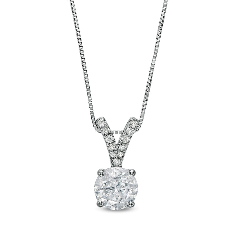 1 CT. T.W. Natural Diamond "V" Drop Pendant in 14K White Gold (J/I3) - 18.25"