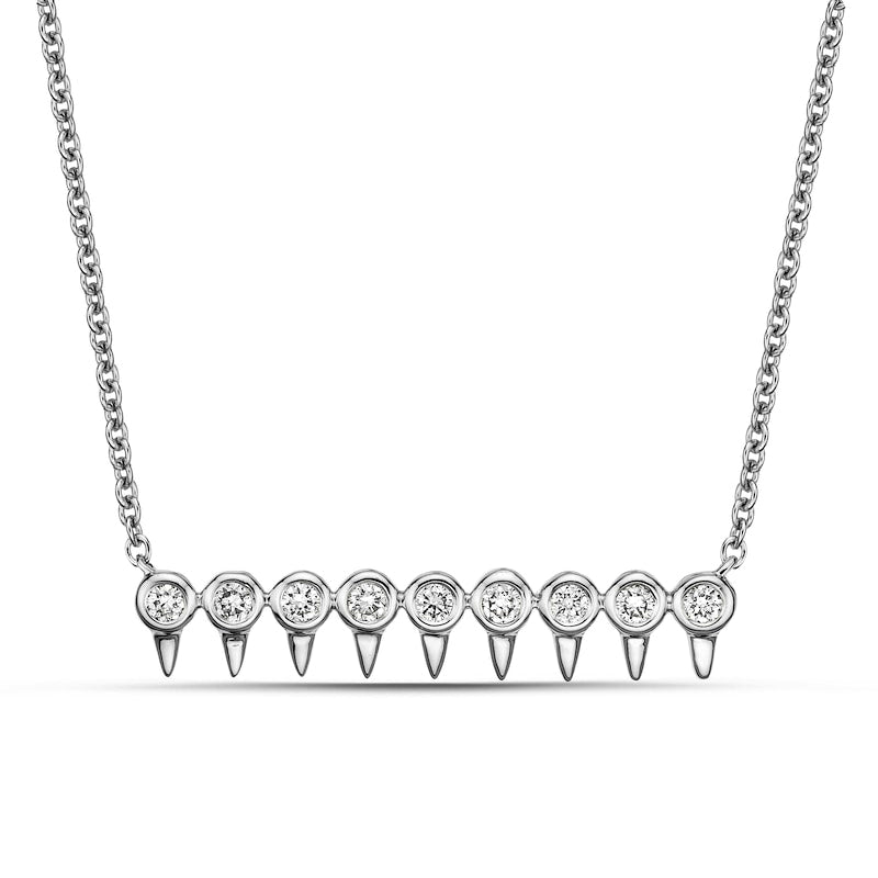 0.13 CT. T.W. Natural Diamond Dull Spikes Bar Necklace in 10K White Gold