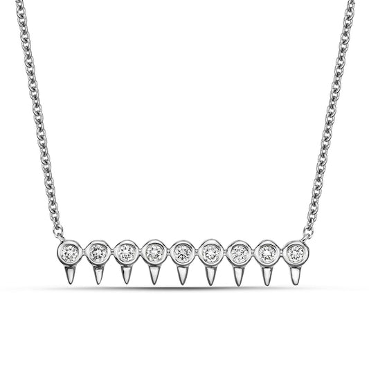 0.13 CT. T.W. Natural Diamond Dull Spikes Bar Necklace in 10K White Gold