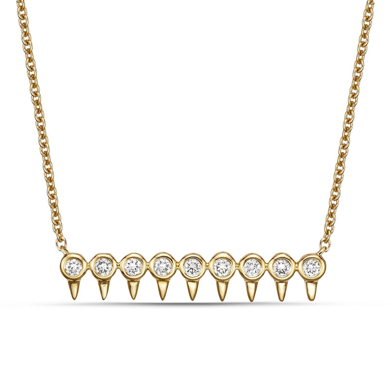 0.13 CT. T.W. Natural Diamond Dull Spikes Bar Necklace in 10K Yellow Gold