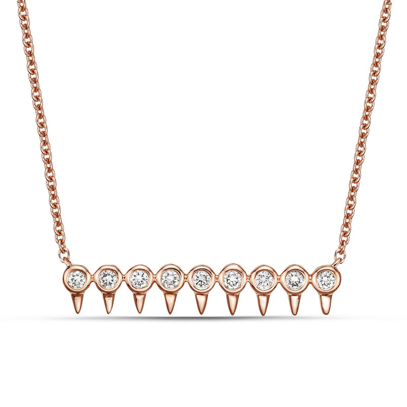 0.13 CT. T.W. Natural Diamond Dull Spikes Bar Necklace in 10K Rose Gold