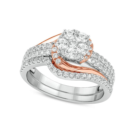 1.0 CT. T.W. Composite Natural Diamond Bypass Bridal Engagement Ring Set in Solid 10K Two-Tone Gold