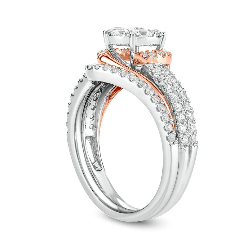 1.0 CT. T.W. Composite Natural Diamond Bypass Bridal Engagement Ring Set in Solid 10K Two-Tone Gold