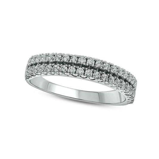 0.50 CT. T.W. Natural Diamond Double Row Anniversary Band in Solid 10K White Gold