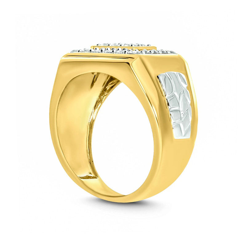 Men's 1.0 CT. T.W. Natural Diamond Frame Rectangle Signet Ring in Solid 10K Two-Tone Gold