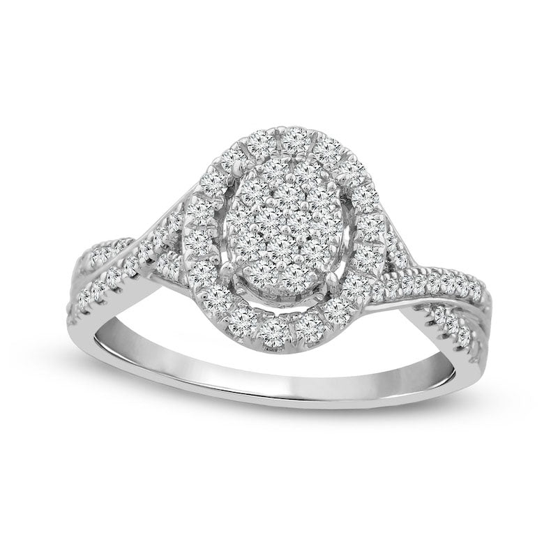 0.50 CT. T.W. Composite Oval Natural Diamond Frame Twist Shank Engagement Ring in Solid 10K White Gold