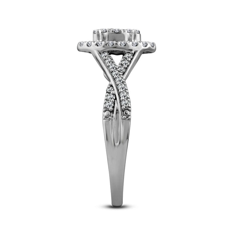 0.50 CT. T.W. Composite Oval Natural Diamond Frame Twist Shank Engagement Ring in Solid 10K White Gold