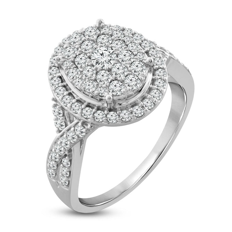 1.0 CT. T.W. Composite Oval Natural Diamond Frame Twist Shank Engagement Ring in Solid 10K White Gold