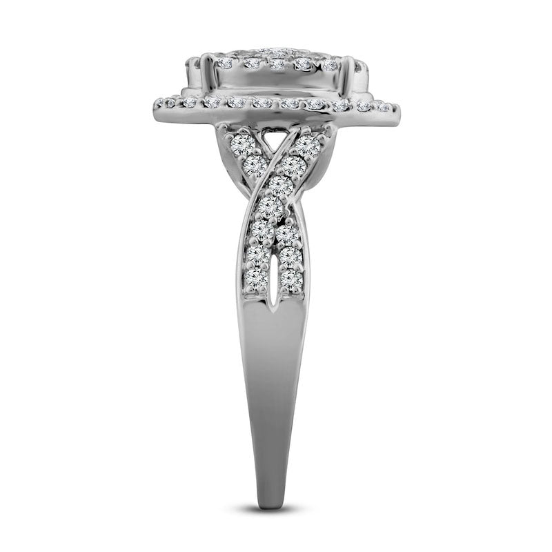 1.0 CT. T.W. Composite Oval Natural Diamond Frame Twist Shank Engagement Ring in Solid 10K White Gold