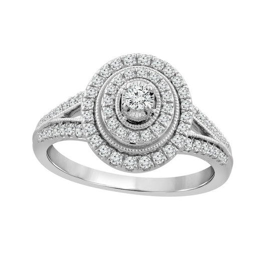 0.50 CT. T.W. Natural Diamond Double Oval Frame Antique Vintage-Style Engagement Ring in Solid 10K White Gold