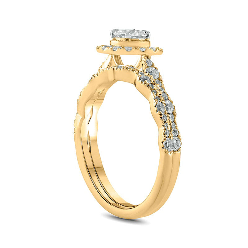 1.0 CT. T.W. Natural Diamond Frame Antique Vintage-Style Bridal Engagement Ring Set in Solid 10K Yellow Gold