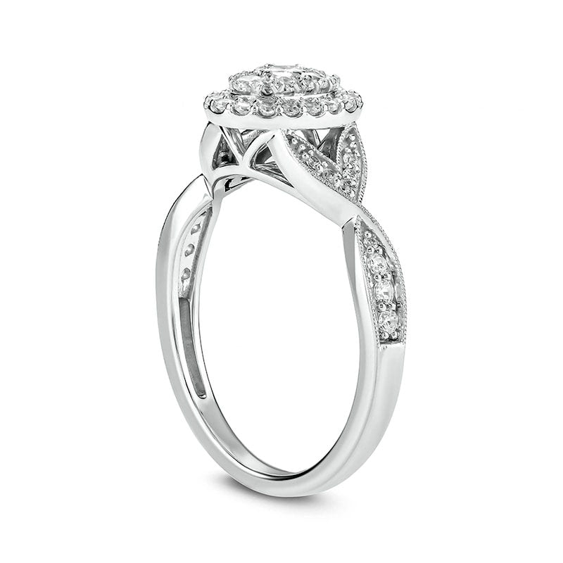 0.50 CT. T.W. Composite Princess-Cut Natural Diamond Frame Petal-Sides Antique Vintage-Style Engagement Ring in Solid 10K White Gold