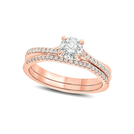 0.75 CT. T.W. Natural Diamond Bridal Engagement Ring Set in Solid 10K Rose Gold