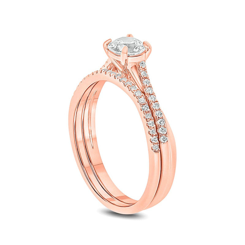 0.75 CT. T.W. Natural Diamond Bridal Engagement Ring Set in Solid 10K Rose Gold