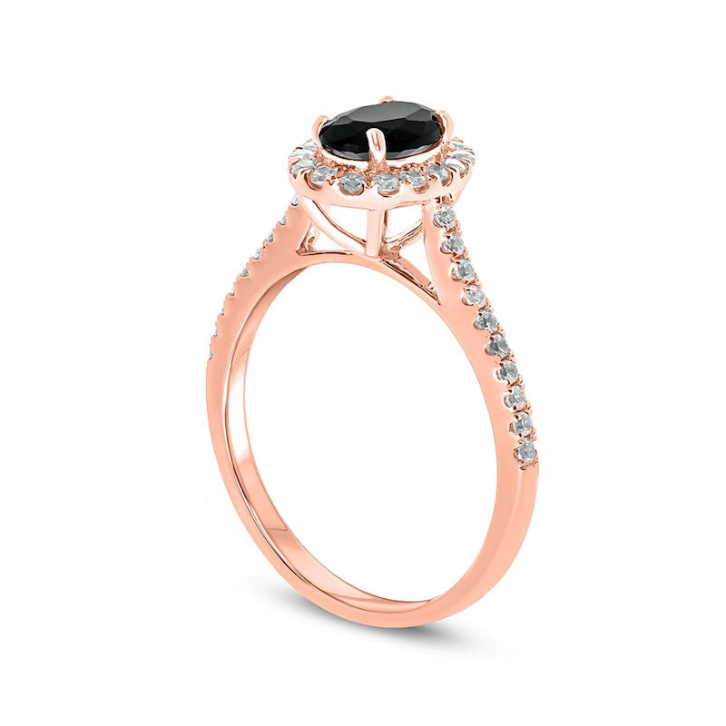 1.0 CT. T.W. Enhanced Black and White Oval Natural Diamond Frame Engagement Ring in Solid 10K Rose Gold