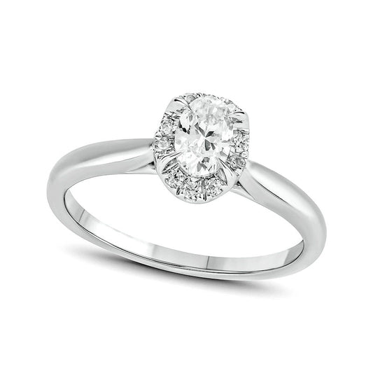 0.50 CT. T.W. Oval Natural Diamond Frame Engagement Ring in Solid 14K White Gold