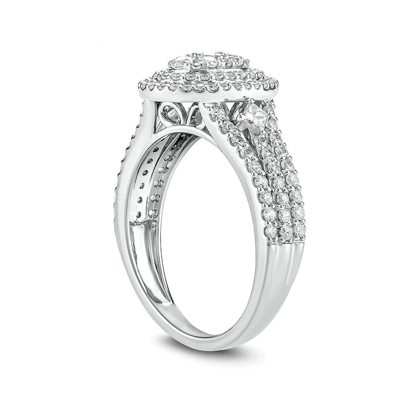 1.0 CT. T.W. Composite Princess-Cut and Round Natural Diamond Double Oval Frame Multi-Row Engagement Ring in Solid 10K White Gold