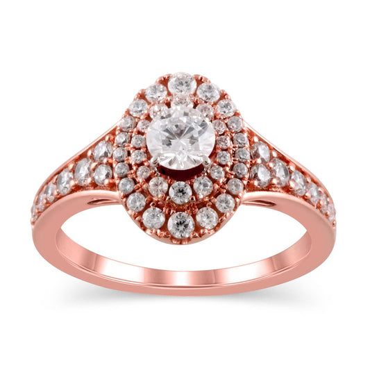 1.0 CT. T.W. Natural Diamond Double Oval Frame Engagement Ring in Solid 14K Rose Gold