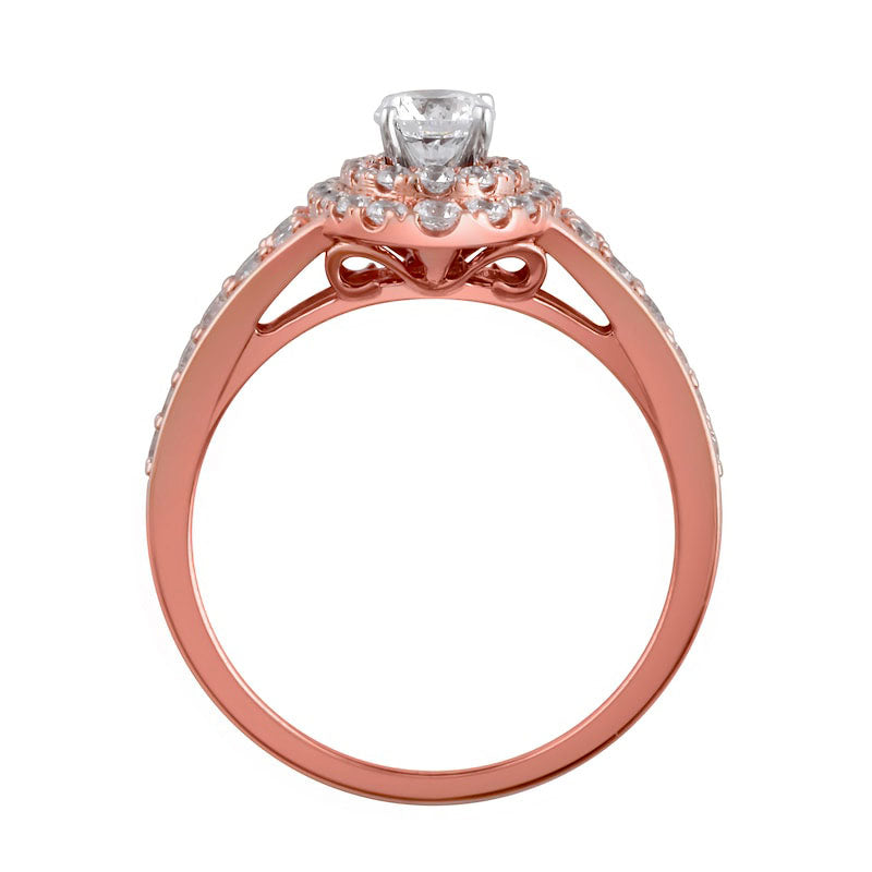 1.0 CT. T.W. Natural Diamond Double Oval Frame Engagement Ring in Solid 14K Rose Gold