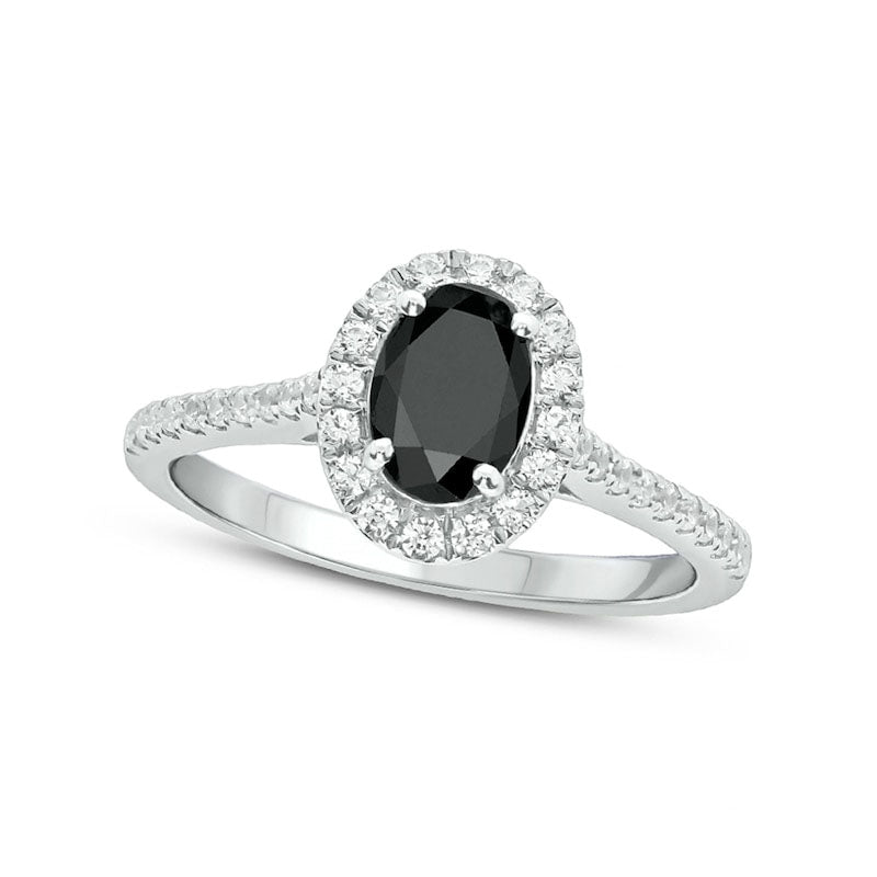 1.0 CT. T.W. Enhanced Black and White Oval Natural Diamond Frame Engagement Ring in Solid 10K White Gold