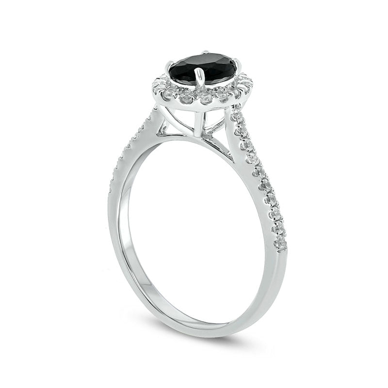 1.0 CT. T.W. Enhanced Black and White Oval Natural Diamond Frame Engagement Ring in Solid 10K White Gold