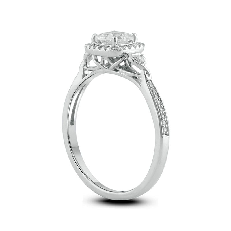 5.0mm Cushion-Cut White Lab-Created Sapphire and 0.17 CT. T.W. Diamond Frame Engagement Ring in Sterling Silver