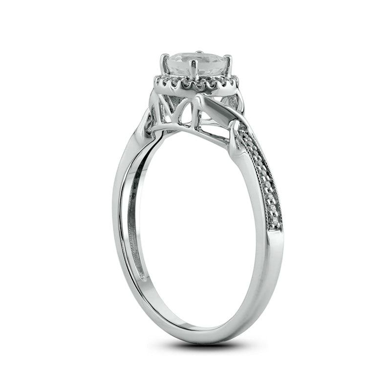 5.0mm White Lab-Created Sapphire and 0.13 CT. T.W. Diamond Frame Twist Antique Vintage-Style Engagement Ring in Sterling Silver