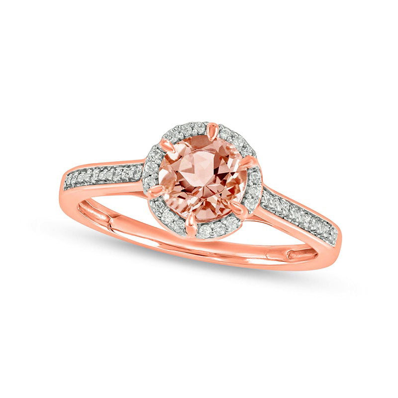 6.0mm Morganite and 0.10 CT. T.W. Natural Diamond Frame Engagement Ring in Solid 10K Rose Gold