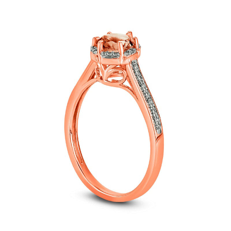 6.0mm Morganite and 0.10 CT. T.W. Natural Diamond Frame Engagement Ring in Solid 10K Rose Gold