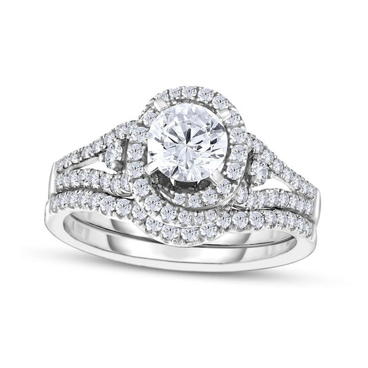 1.33 CT. T.W. Natural Diamond Oval Swirl Frame Bridal Engagement Ring Set in Solid 14K Two-Tone Gold