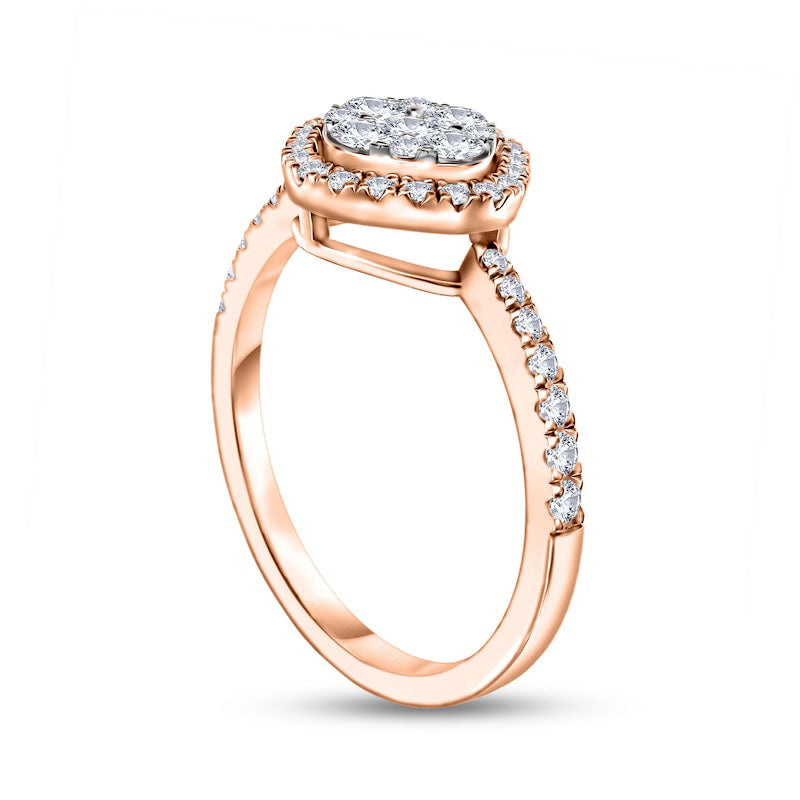 0.50 CT. T.W. Composite Cushion Natural Diamond Tilted Frame Engagement Ring in Solid 10K Rose Gold