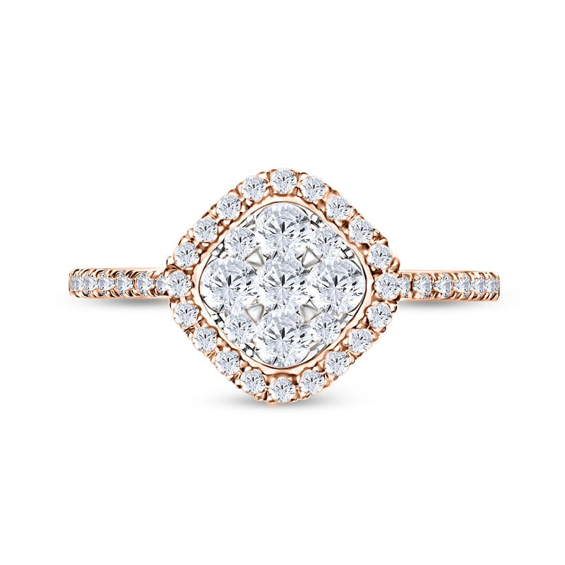 0.50 CT. T.W. Composite Cushion Natural Diamond Tilted Frame Engagement Ring in Solid 10K Rose Gold