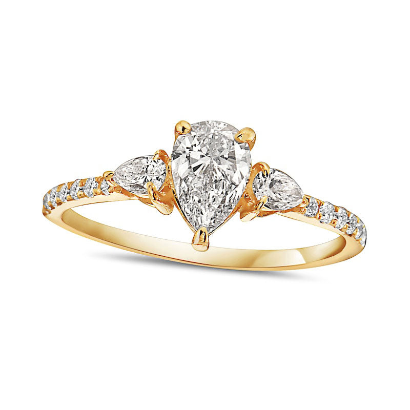 1.33 CT. T.W. Pear-Shaped Natural Diamond Three Stone Engagement Ring in Solid 14K Gold