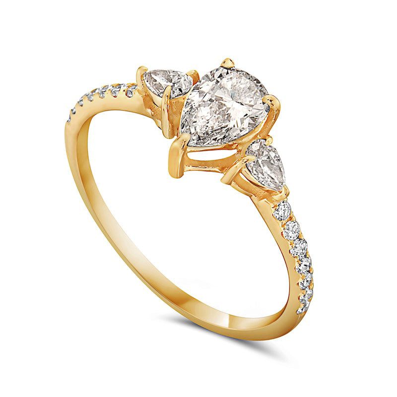 1.33 CT. T.W. Pear-Shaped Natural Diamond Three Stone Engagement Ring in Solid 14K Gold