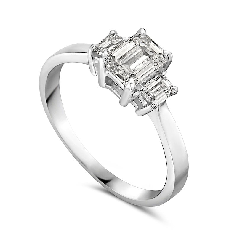 1.0 CT. T.W. Emerald-Cut Natural Diamond Three Stone Engagement Ring in Solid 14K White Gold