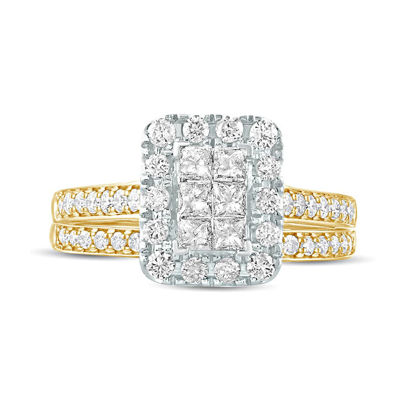 1.0 CT. T.W. Princess-Cut Composite Natural Diamond Rectangle Frame Bridal Engagement Ring Set in Solid 10K Yellow Gold