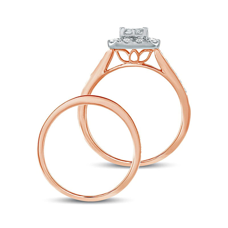 1.0 CT. T.W. Princess-Cut Composite Natural Diamond Rectangle Frame Bridal Engagement Ring Set in Solid 10K Rose Gold