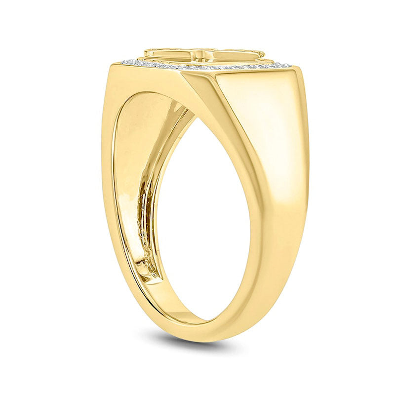 Men's 0.10 CT. T.W. Natural Diamond Octagonal Frame Embossed "DAD" Signet Ring in Solid 10K Yellow Gold