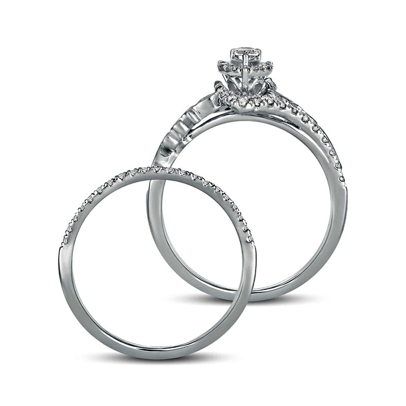 0.63 CT. T.W. Pear-Shaped Natural Diamond Frame Filigree Bypass Bridal Engagement Ring Set in Solid 10K White Gold