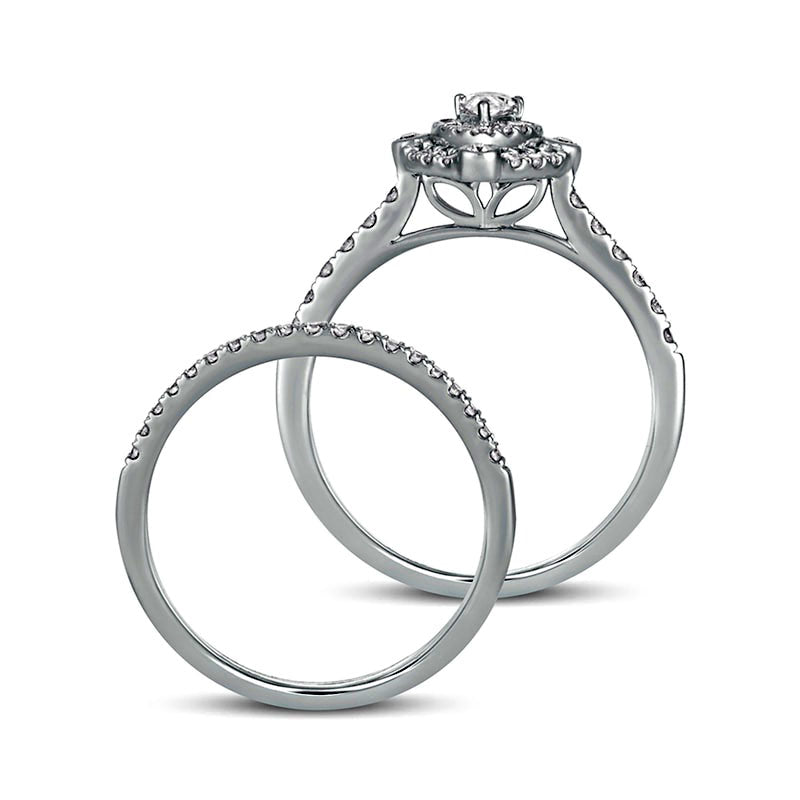 0.63 CT. T.W. Pear-Shaped Natural Diamond Double Frame Bridal Engagement Ring Set in Solid 10K White Gold