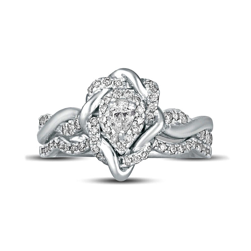 0.63 CT. T.W. Pear-Shaped Natural Diamond Frame Twist Shank Bridal Engagement Ring Set in Solid 10K White Gold