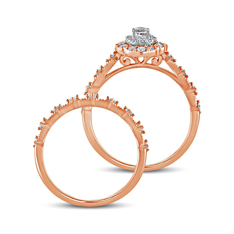 0.63 CT. T.W. Oval Natural Diamond Frame Antique Vintage-Style Bridal Engagement Ring Set in Solid 10K Rose Gold