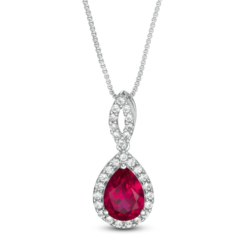 Pear-Shaped Lab-Created Ruby and White Sapphire Frame Teardrop Pendant in Sterling Silver