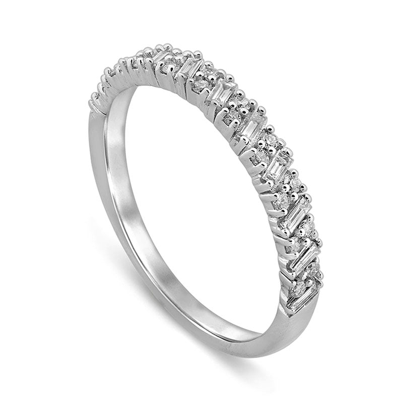 0.33 CT. T.W. Baguette and Round Natural Diamond Anniversary Band in Solid 10K White Gold