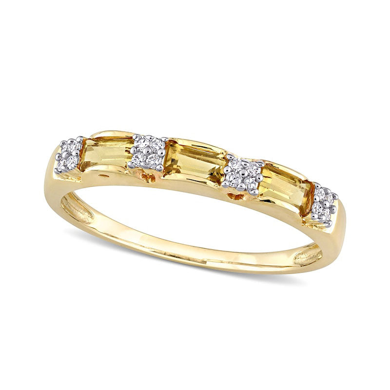 Baguette Citrine and 0.07 CT. T.W. Natural Diamond Quad Alternating Ring in Solid 10K Yellow Gold