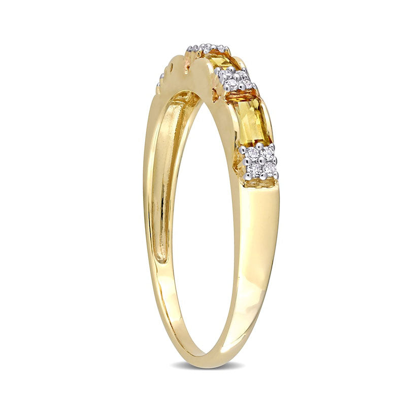 Baguette Citrine and 0.07 CT. T.W. Natural Diamond Quad Alternating Ring in Solid 10K Yellow Gold